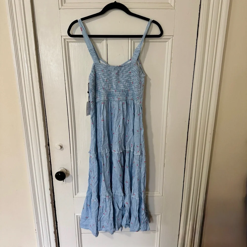 Japna Blue Gingham Cherry Printed Dress NEW - Picture 4 of 7